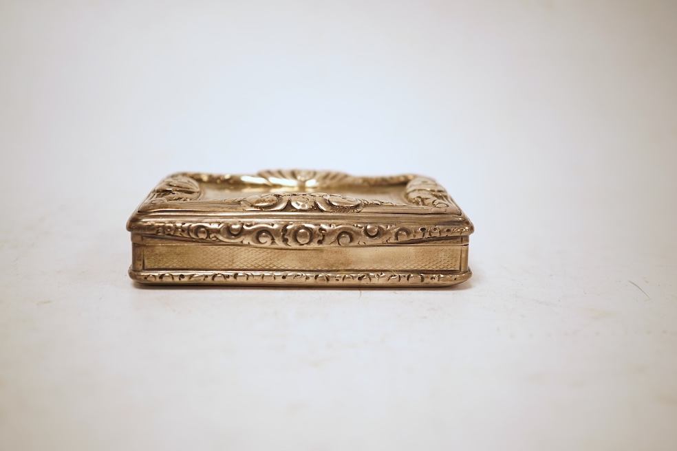 A Victorian silver rectangular table snuff box, Edward Smith, Birmingham, 1838, 86mm, 5.3oz.